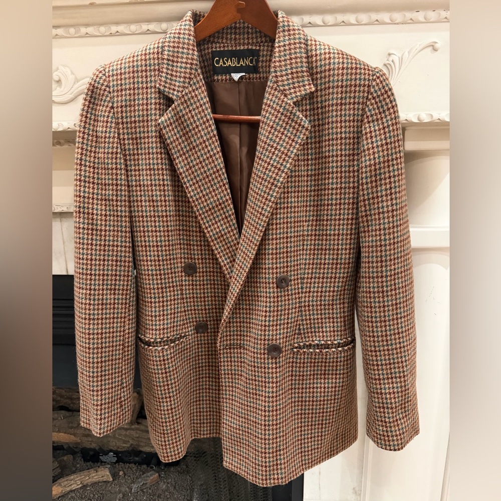 Vintage Houndstooth Wool Blazer Brown 4 Soft Academia Literary Scholarly
